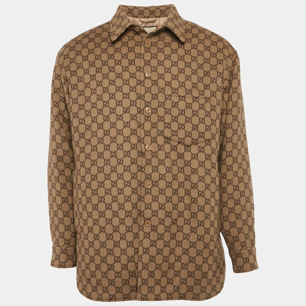 Gucci Gucci Camel Brown Brushed GG Flannel Wool Button Front Jacket S 1