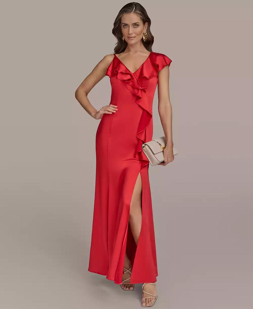 Donna Karan Women's Belted V-Neck Jacquard Ball Gown - Free