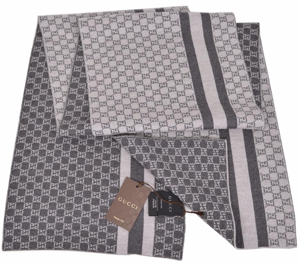 Gucci Gucci - Grey/Black GG Monogram Web Stripe Wool Scarf