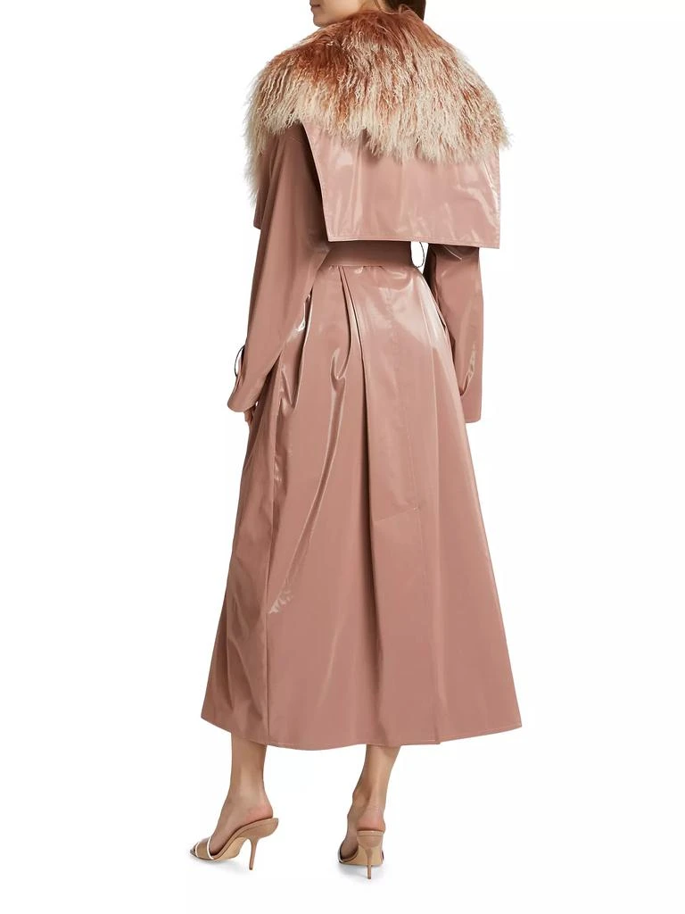 LAPOINTE Vinyl & Shearling Collar Double-Breasted Trench Coat 5