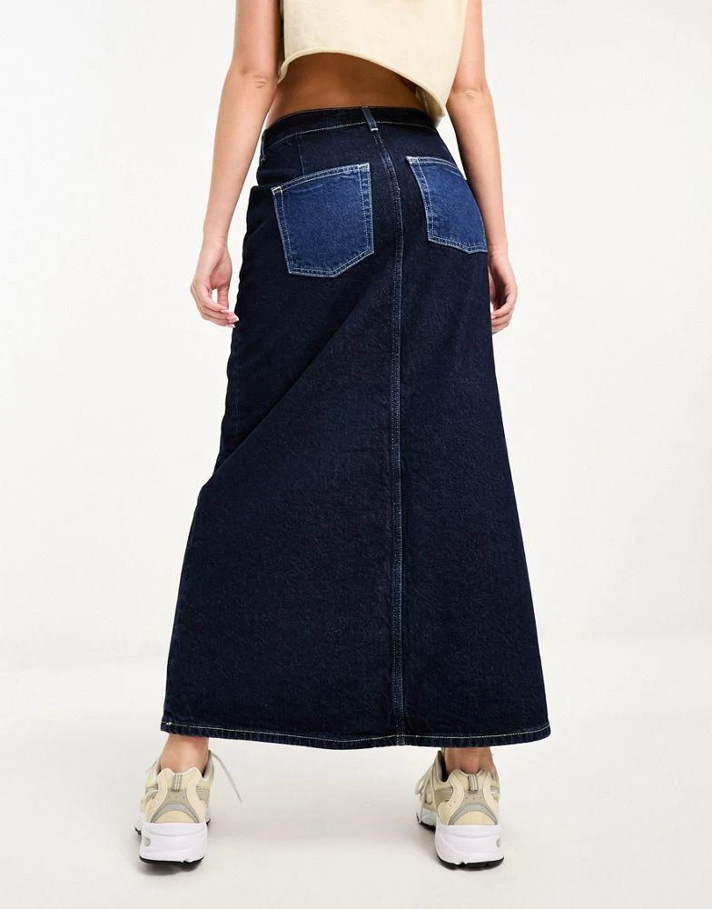 River Island River Island patchwork denim maxi skirt in dark blue 2