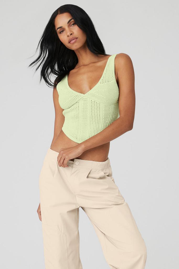 Alo Yoga Open-Knit Chase The Sun Corset Tank - Iced Green Tea