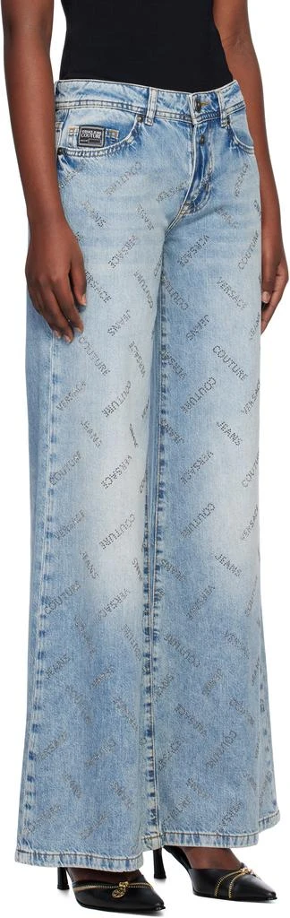 Versace Blue Crystal Logo Flared Jeans 2