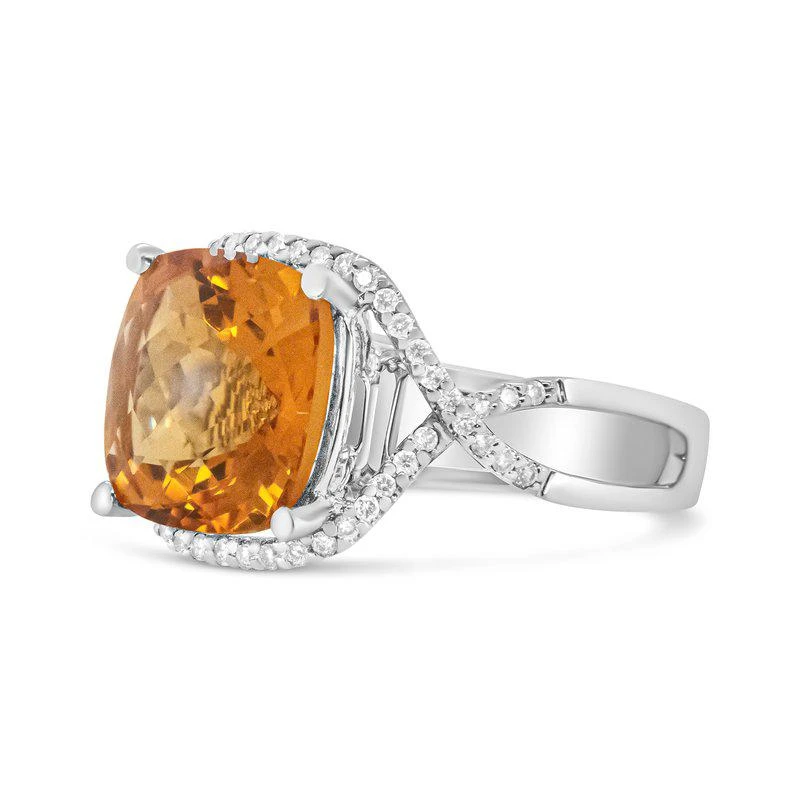 Haus of Brilliance 14K White Gold 12mm Cushion Cut Yellow Citrine Gemstone And 1/3 Cttw Round Pave-Set Diamond Ring H-I Color, VS1-VS2 Clarity Size 6.5 2