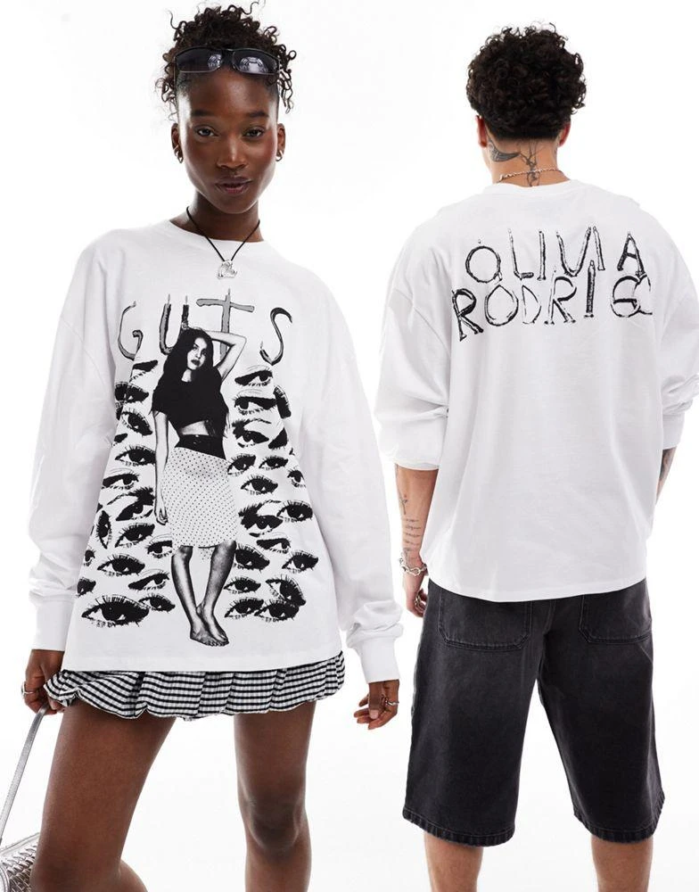 COLLUSION COLLUSION Unisex license festival oversize Olivia Rodrigo long sleeve t-shirt in white 1