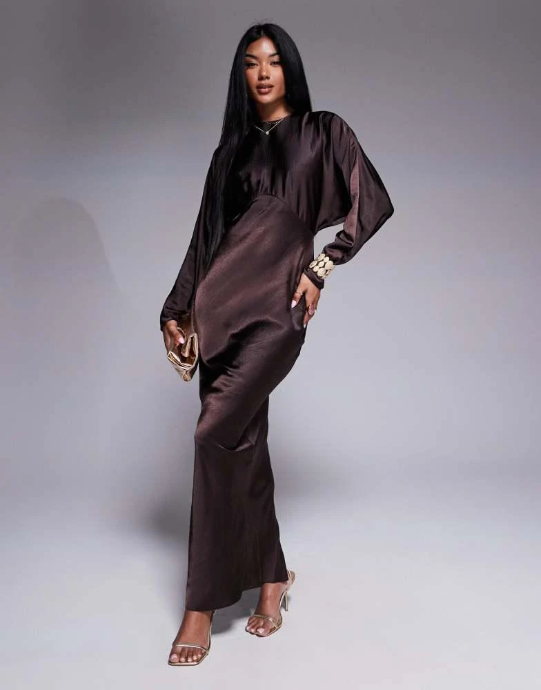 ASOS ASOS DESIGN satin batwing maxi dress in chocolate 1