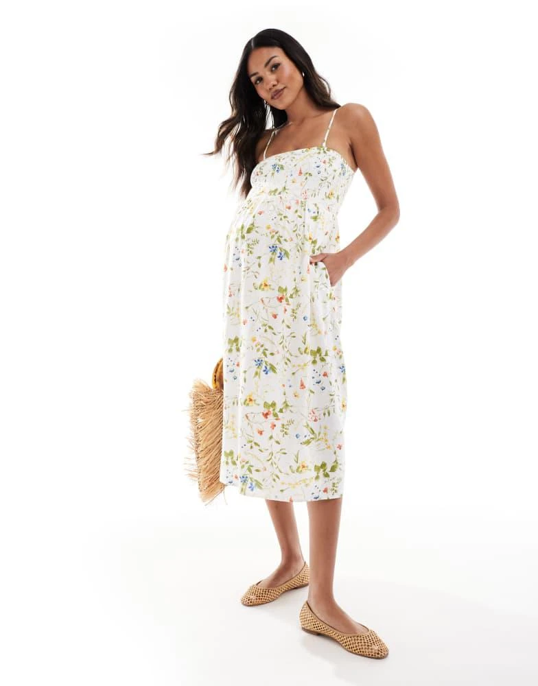 Vero Moda Maternity Vero Moda Maternity Easy shirred cami ankle dress in white floral 1