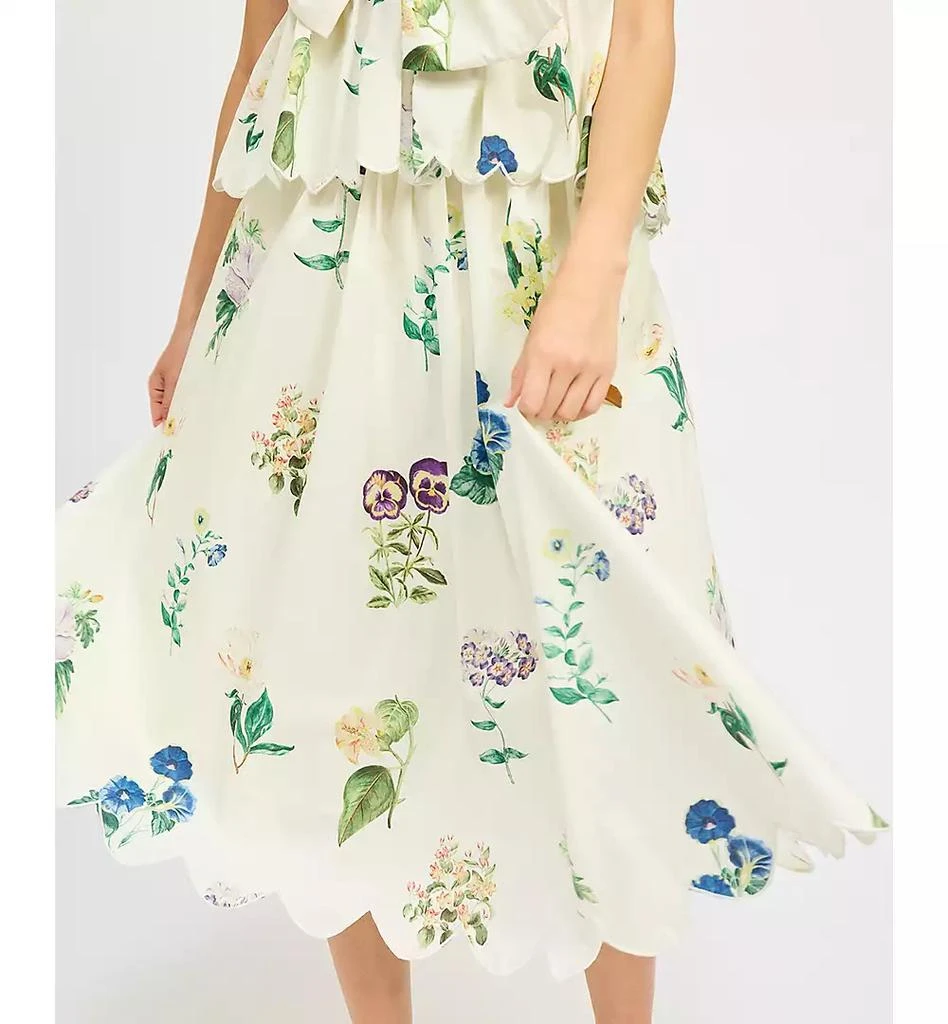 En Saison Women's Ashley Floral-Print Belted Scalloped-Hem Cotton Midi Skirt 4