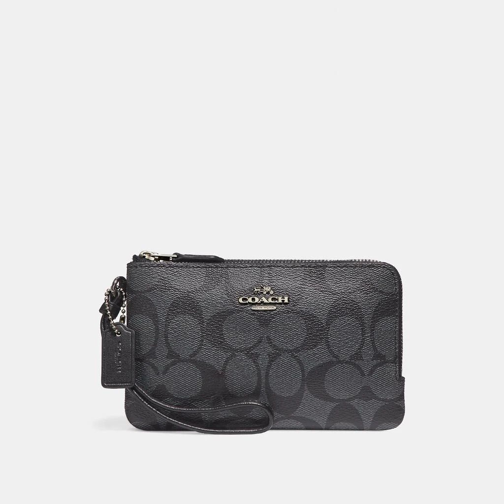 Coach Coach Outlet Double Corner Zip Wristlet In Signature Canvas 5