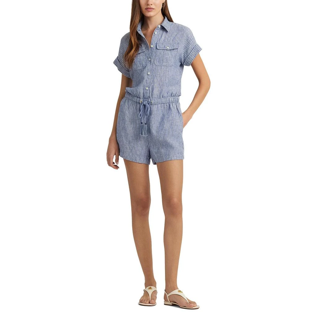 Ralph Lauren Pinstripe Linen Shorts-Sleeve Romper 1