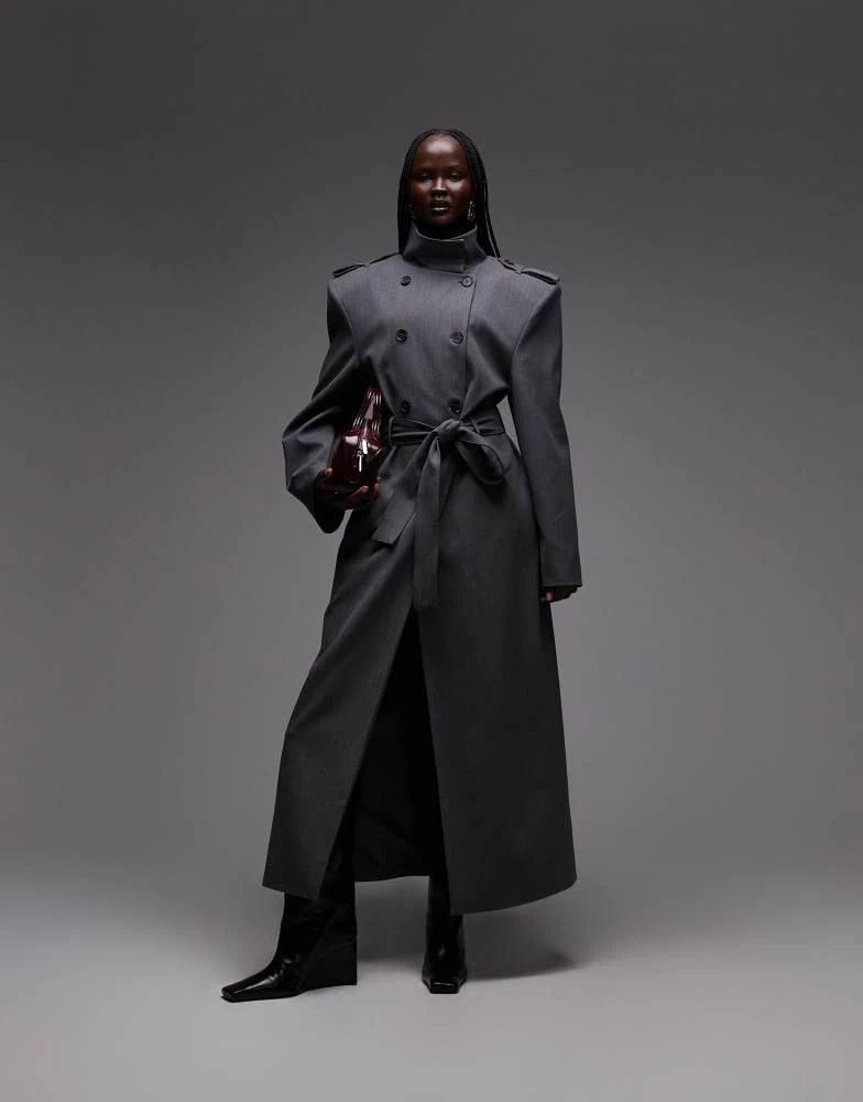 ASOS ASOS DESIGN shoulder pad tailored trench coat in grey