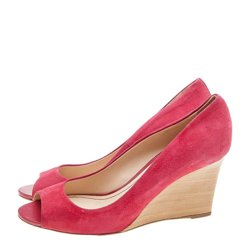 Tod's Tod's Crimson Red Suede Peep Toe Wedge Pumps Size 40 4