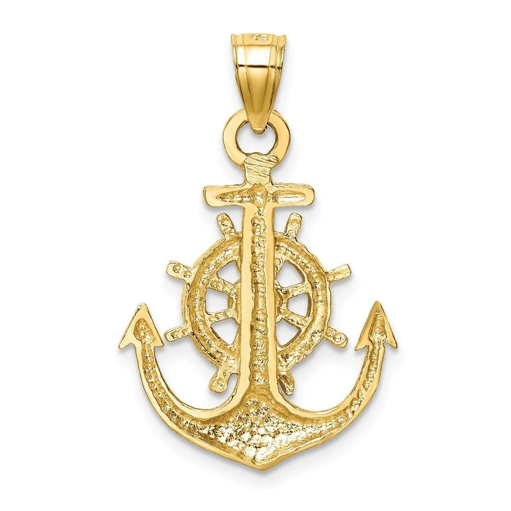 Diamond2Deal 10k Yellow Gold Satin Diamond-cut Anchor Pendant 4