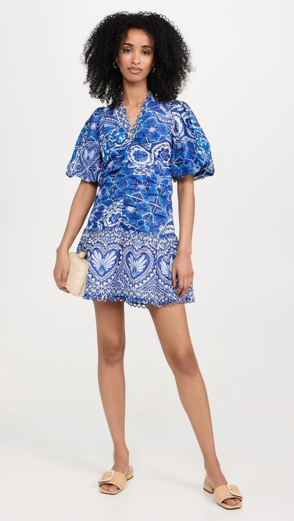 Farm Rio Tile Dream Multicolor V Neckline Short Sleeve Mini Dress 4