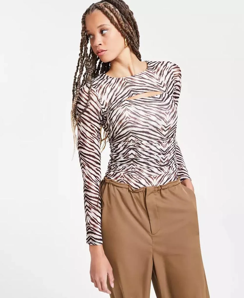 Bar III Women's Printed-Mesh Cutout Bodysuit, Exclusively at Macy's 1