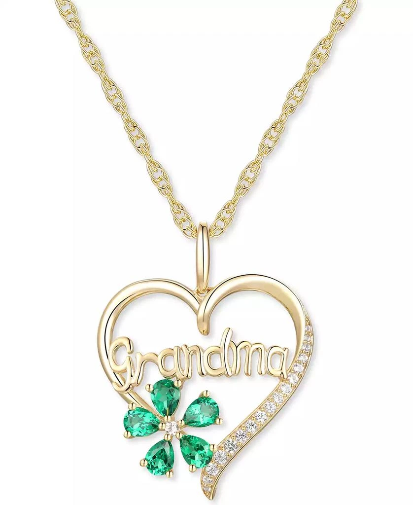 Macy's Lab-Grown Emerald (5/8 ct. t.w.) & Lab-Grown White Sapphire (1/10 ct. t.w.) Grandma 18" Pendant Necklace in 10k Gold 1