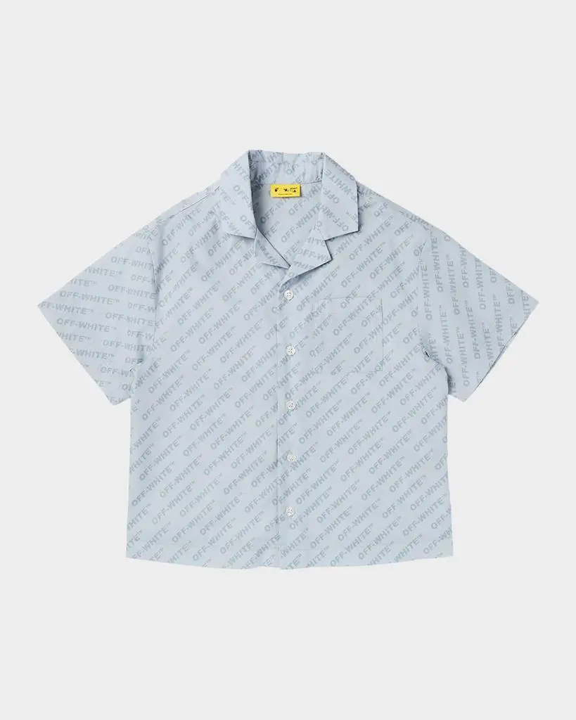 Off-White Boy's Logo Bowling Shirt, Size 14
