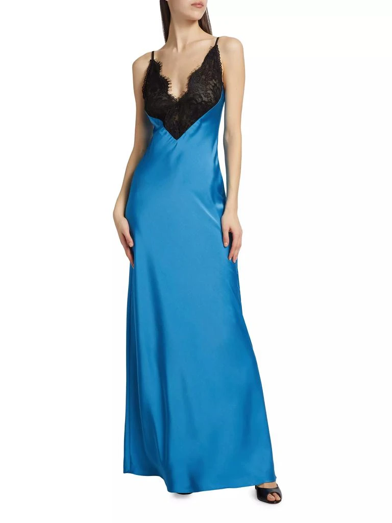 Ronny Kobo Malo Colorblocked Lace-Trimmed Satin Maxi Dress 2