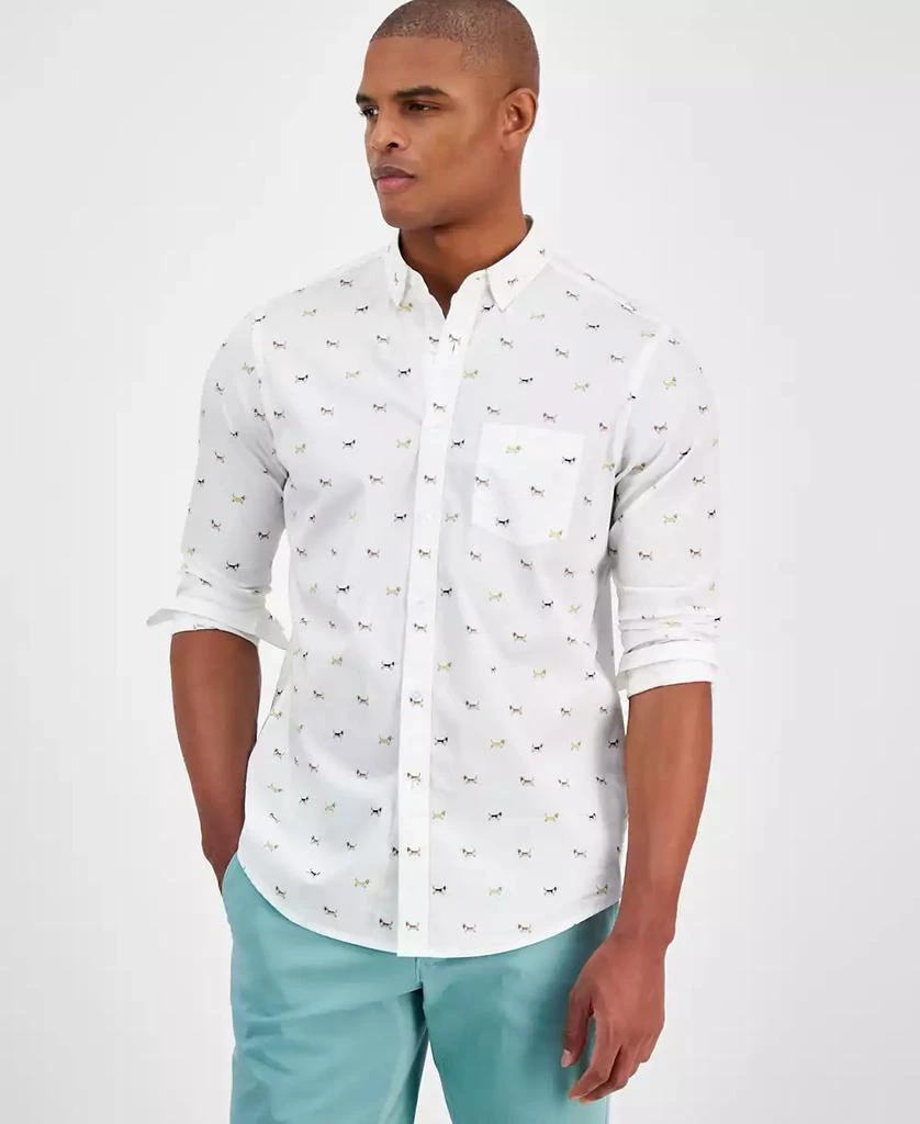 Club Room Men's Hound Dog Print Poplin Long-Sleeve Button-Down Shirt, Exclusively at Macy's 1
