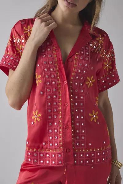 BDG BDG Nash Satin Mirror Sequin Souvenir Short Sleeve Button-Down Shirt
