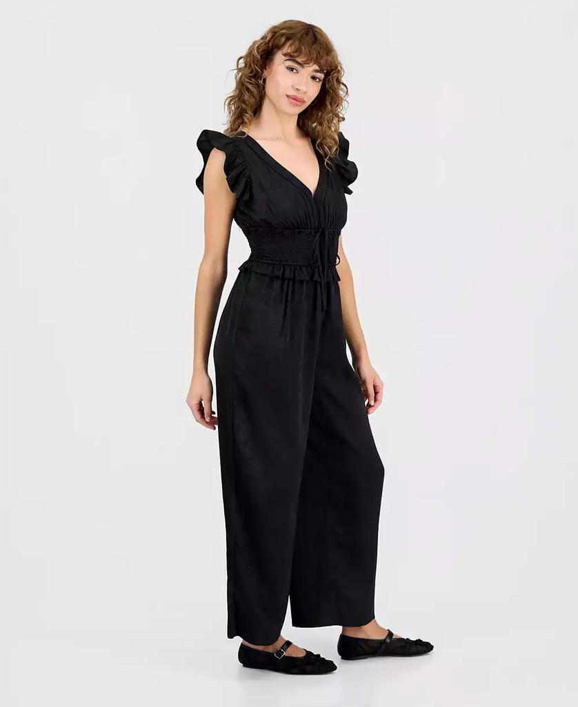 And Now This Petite Jacquard Smocked-Waist Ruffle Jumpsuit, Macy's Exclusive