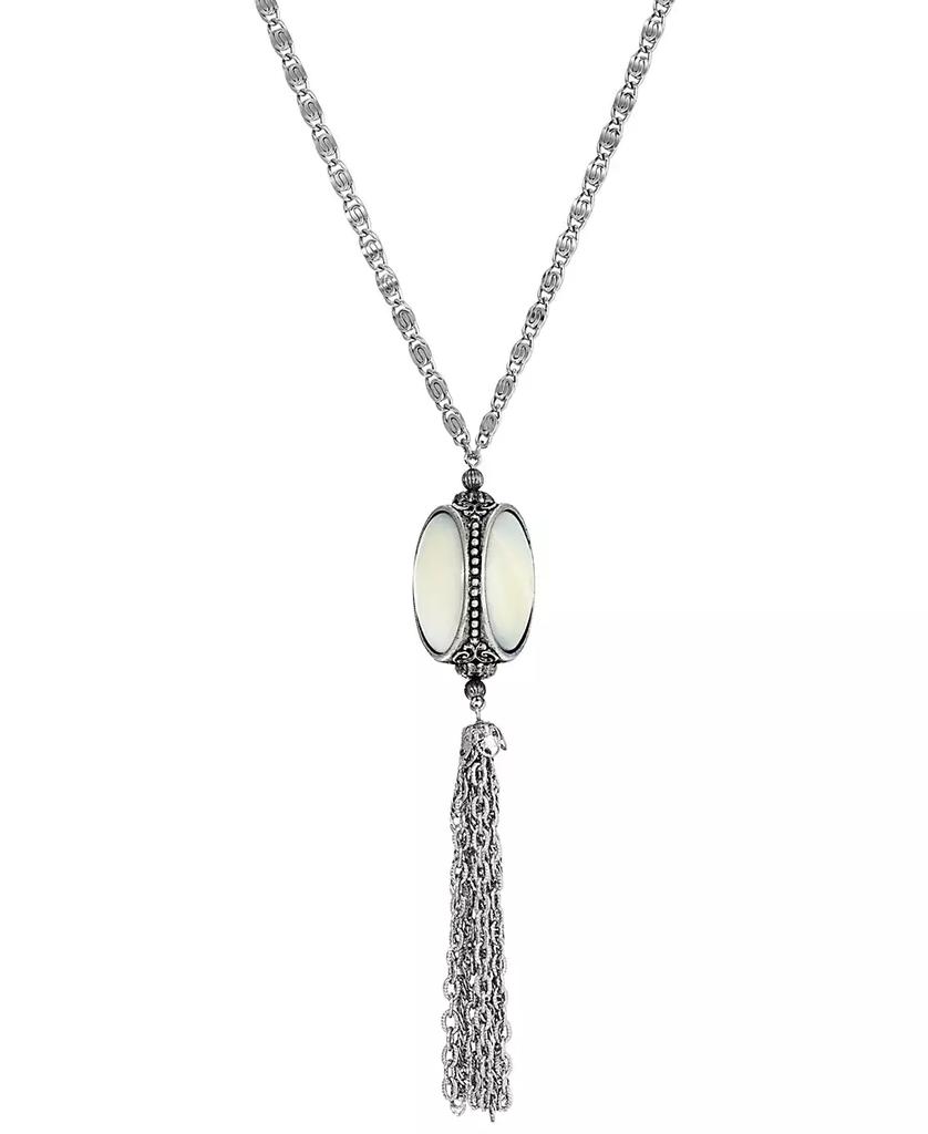 2028 Silver-Tone MOP 3 Sided Spinner Tassel Necklace