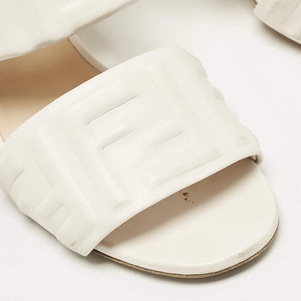 Fendi Fendi White Leather FF Block Heel Slide Sandals Size 39 8