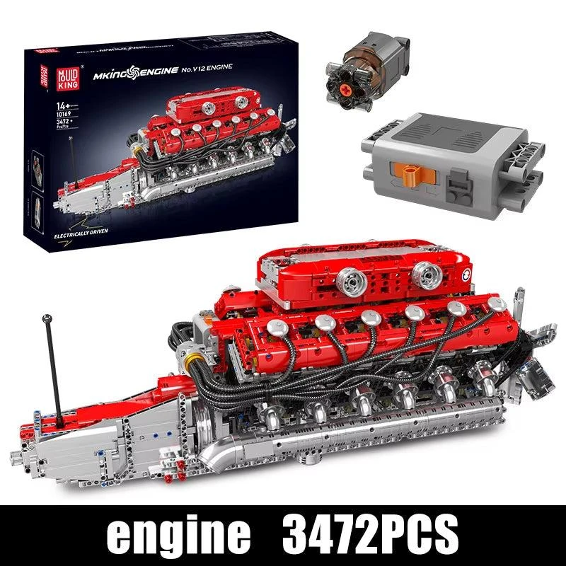 MOULD KING Mould King 10169 V12 Engine Speed Car Building Block Set - Technical Assembly Toy for Kids, Perfect Christmas Gift