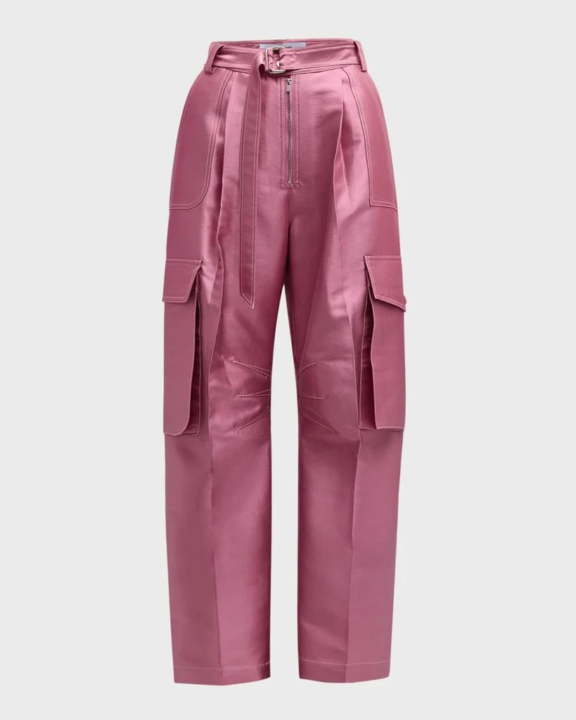 CHRISTOPHER JOHN ROGERS Belted Satin Wide-Leg Cargo Pants 1