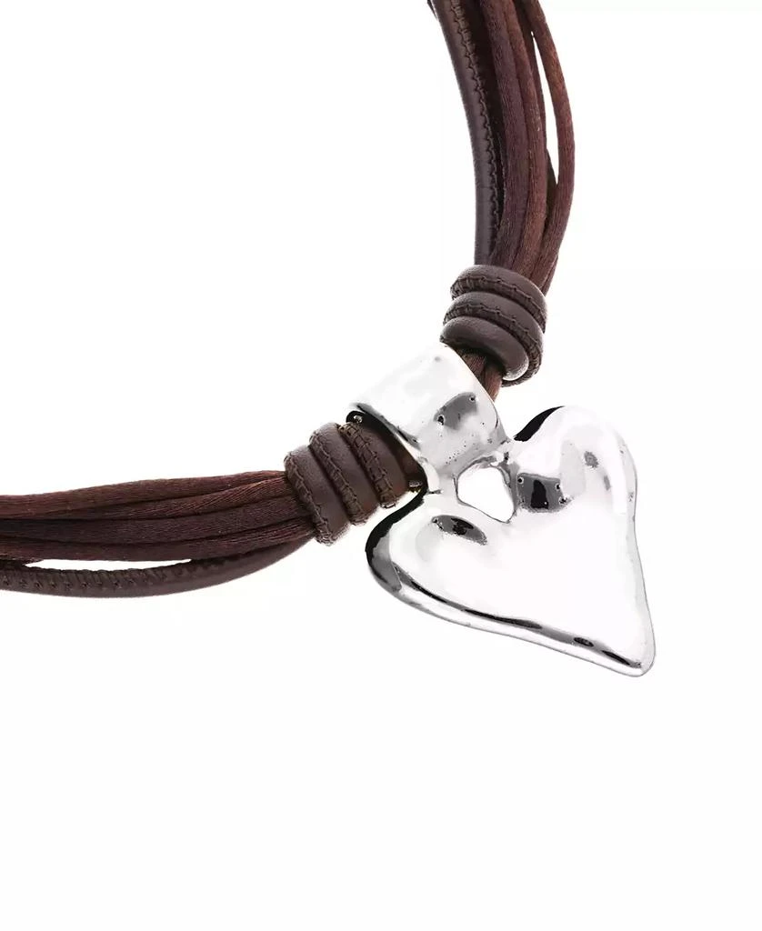 UNOde50 Mixed Dark Brown Silk And Leather Thread Necklace with Sterling Silver Heart Detail 3