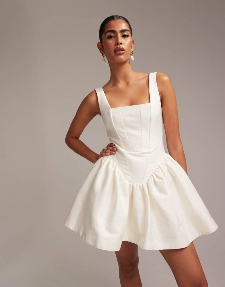 ASOS ASOS DESIGN square neck structured mini dress with full skirt in ivory 5