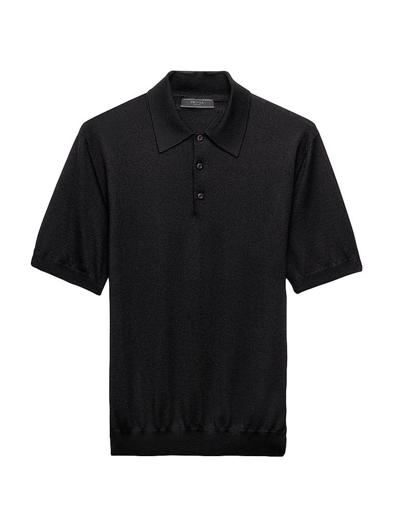 トップス PRADA 22AW Black Wool Knit Polo トップス PRADA 22AW Black Wool Knit Polo Prada logo-embroidered