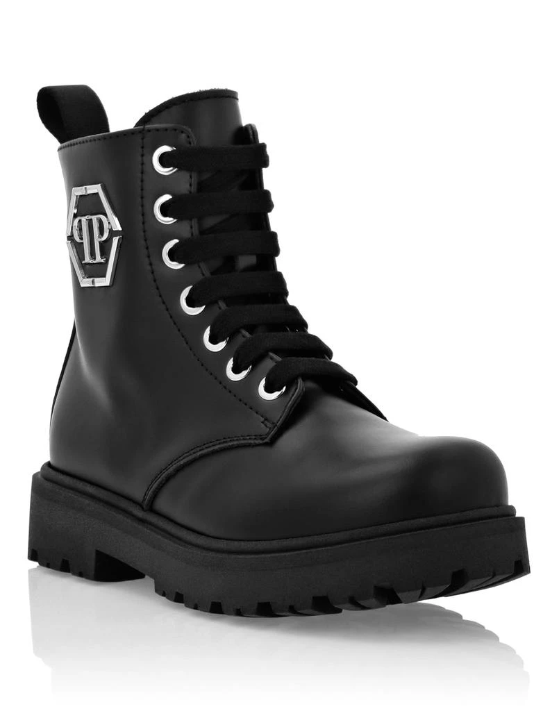 Philipp Plein LEATHER BOOTS LOW LACE UP HEXAGON