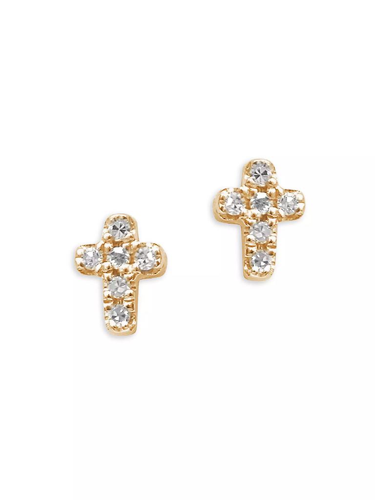DJULA Magic Touch 18K Yellow Gold & Diamond Cross Stud Earrings