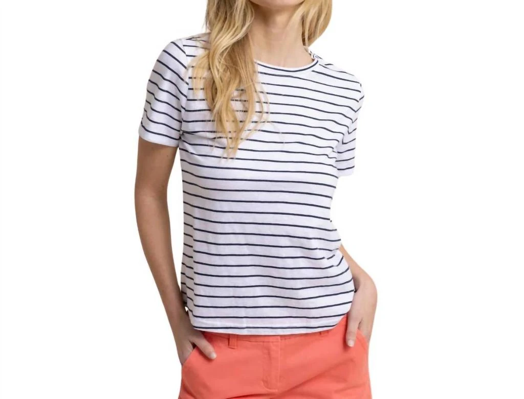 SOUTHERN TIDE Sun Farer Stripe Crew Neck Shirt In Dress Blue 1