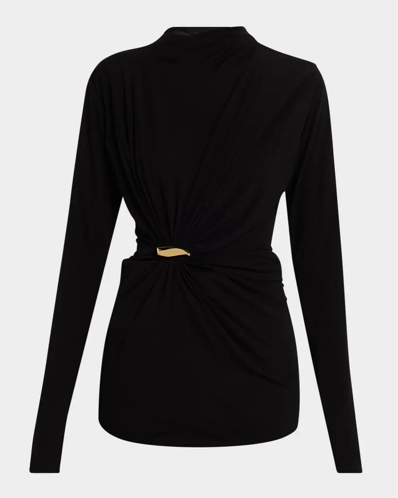 Bottega Veneta Long-Sleeve Gathered Viscose Top