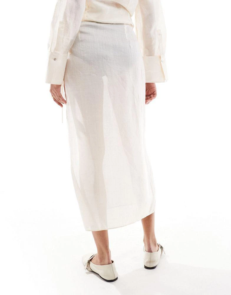 Mango Mango Selection sheer lightweight tie side co-ord skirt in beige 4