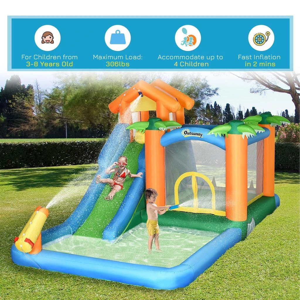 Streamdale Furniture Streamdale 6-in-1 Tropical Inflatable Water Slide Summer Theme Jumping Castle Includes Floating Ball Slide Trampoline Pool Cannon Climbing Wall with Carry Bag 6