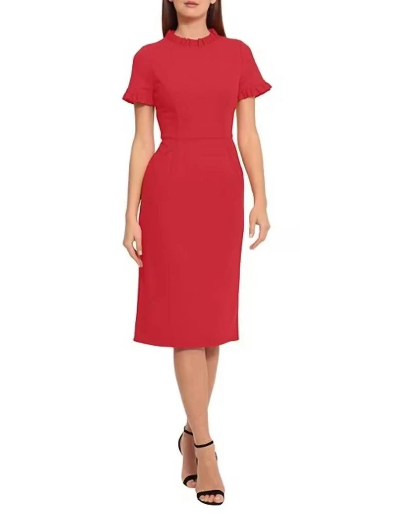 Maggy London Ruffle Mock Neck Midi Dress In Cherry Red 1