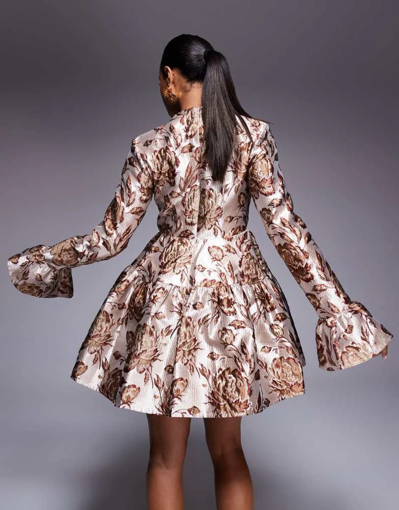 white christmas dresses Dancing Queen 3343 - Leaf Print Cocktail Dress L / Gold main image 1