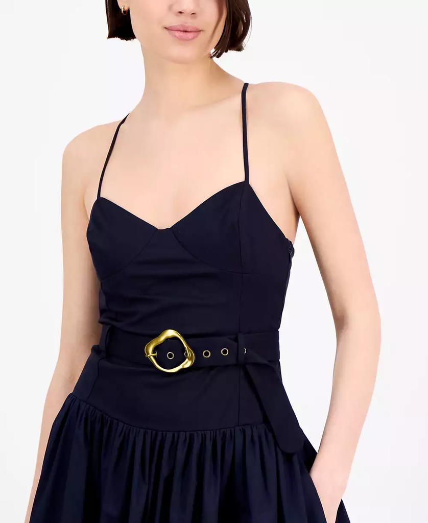 En Saison Women's Melody Mixed-Media Belted Midi Dress