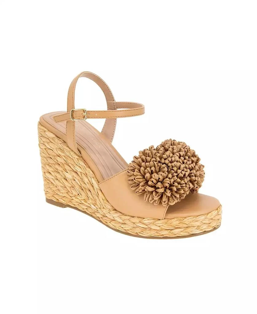BCBG Women's Erika Raffia Flower Wedge Sandals 1