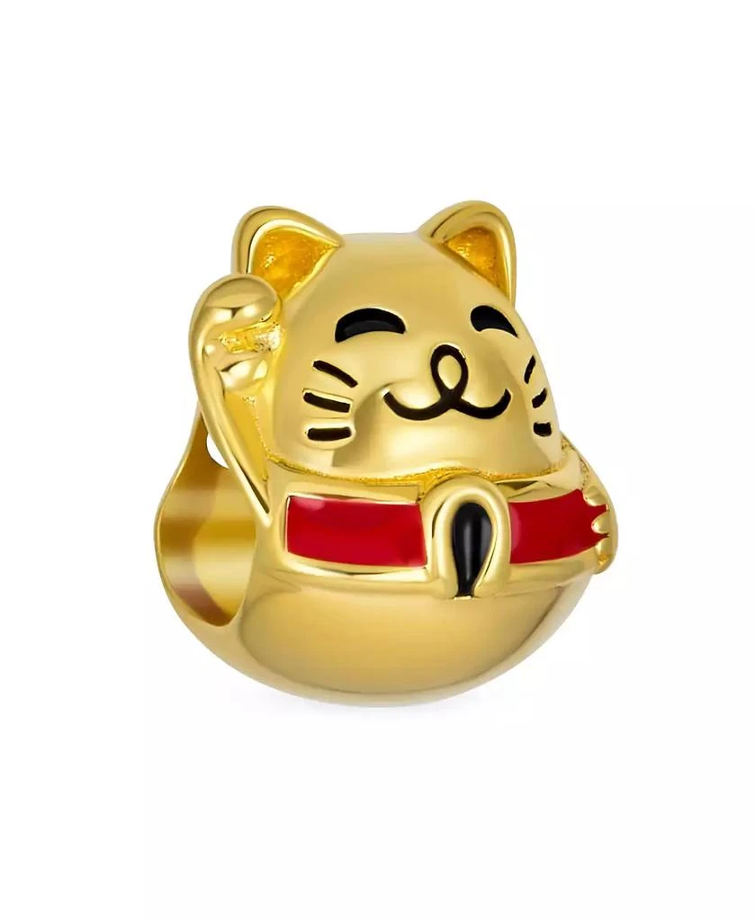 Bling Jewelry Japanese Maneki Neko Lucky Cat Good Fortune Dangle Charm Bead Red Enamel .925 Sterling Silver Fits European Bracelet