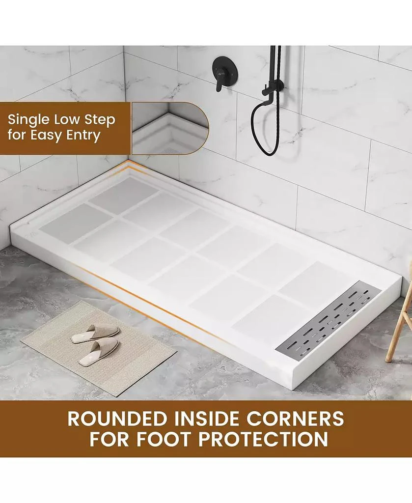 CASAINC 60"W X 32"D SMC Single Threshold Shower Base Anti-Slip Shower Pan, Drain Assembly 
Drain Cover Included 6