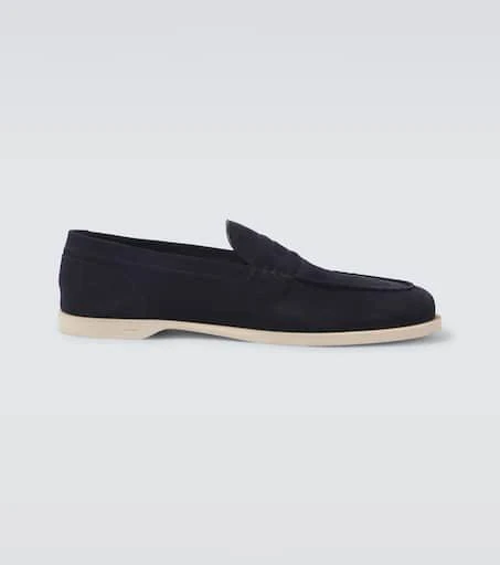 Mocassins Penny Loafers John Lobb En Daim Bleu Marine - Taille 10.5 US / 9.5 UK - Neuf