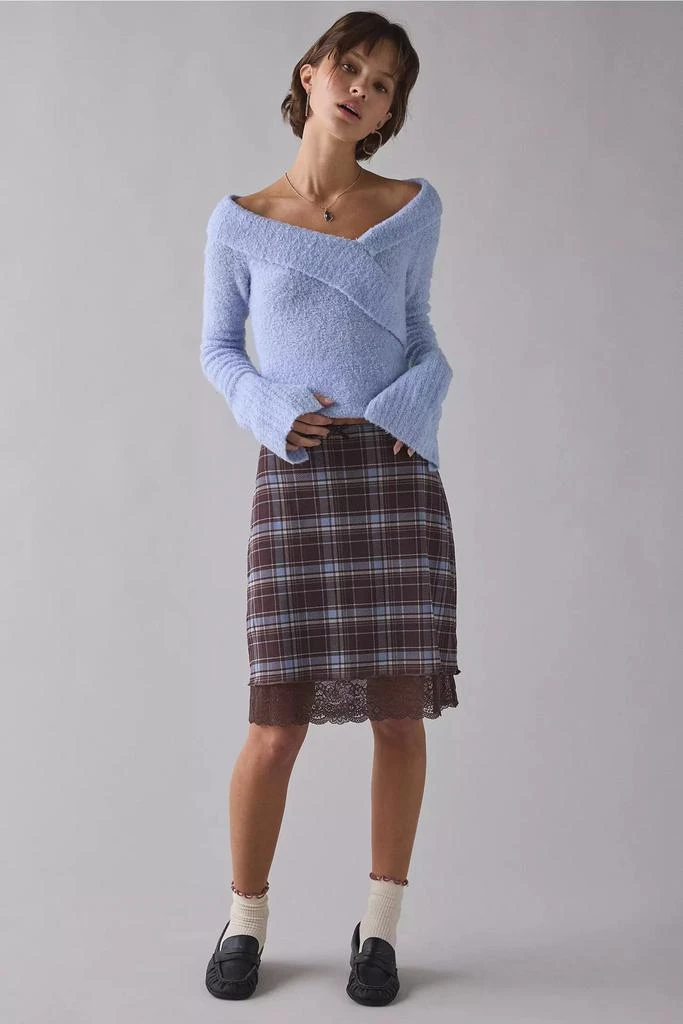 Urban Outfitters UO Suky Plaid Mesh Lace Trim Slip Midi Skirt 3