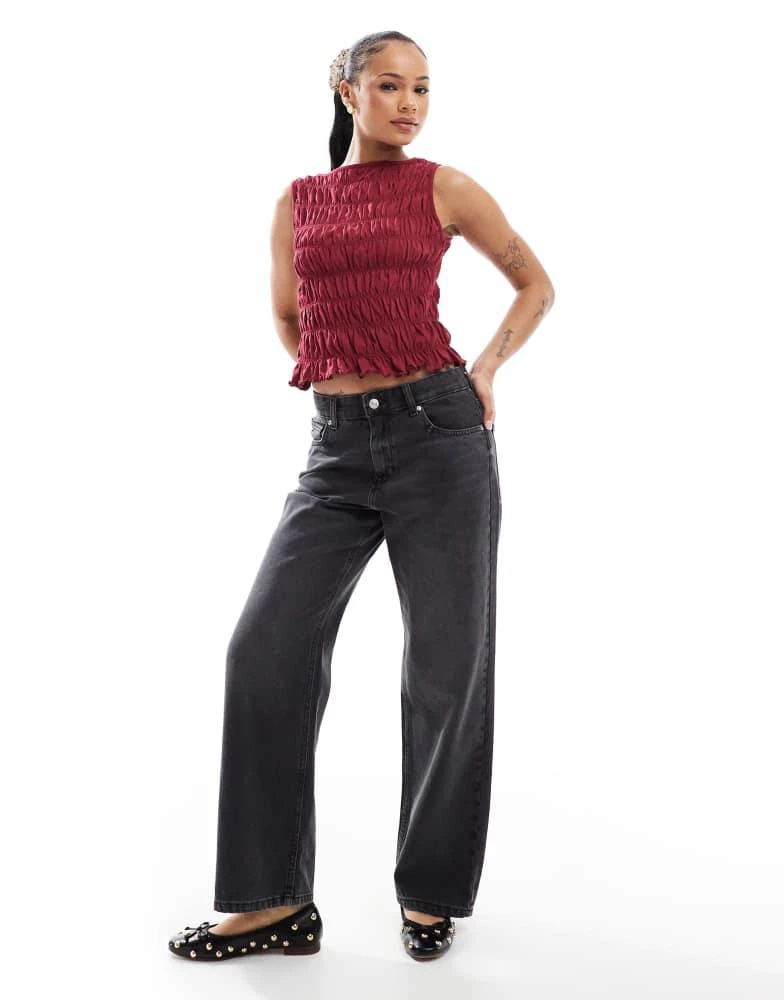 Shop ONLY Petite Ella mid waist straight fit jeans in washed black