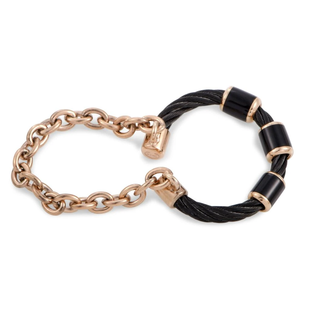 Charriol St. Tropez Stainless Steel Pink and Black PVD Black Enamel Cable and Chain Band Ring 5