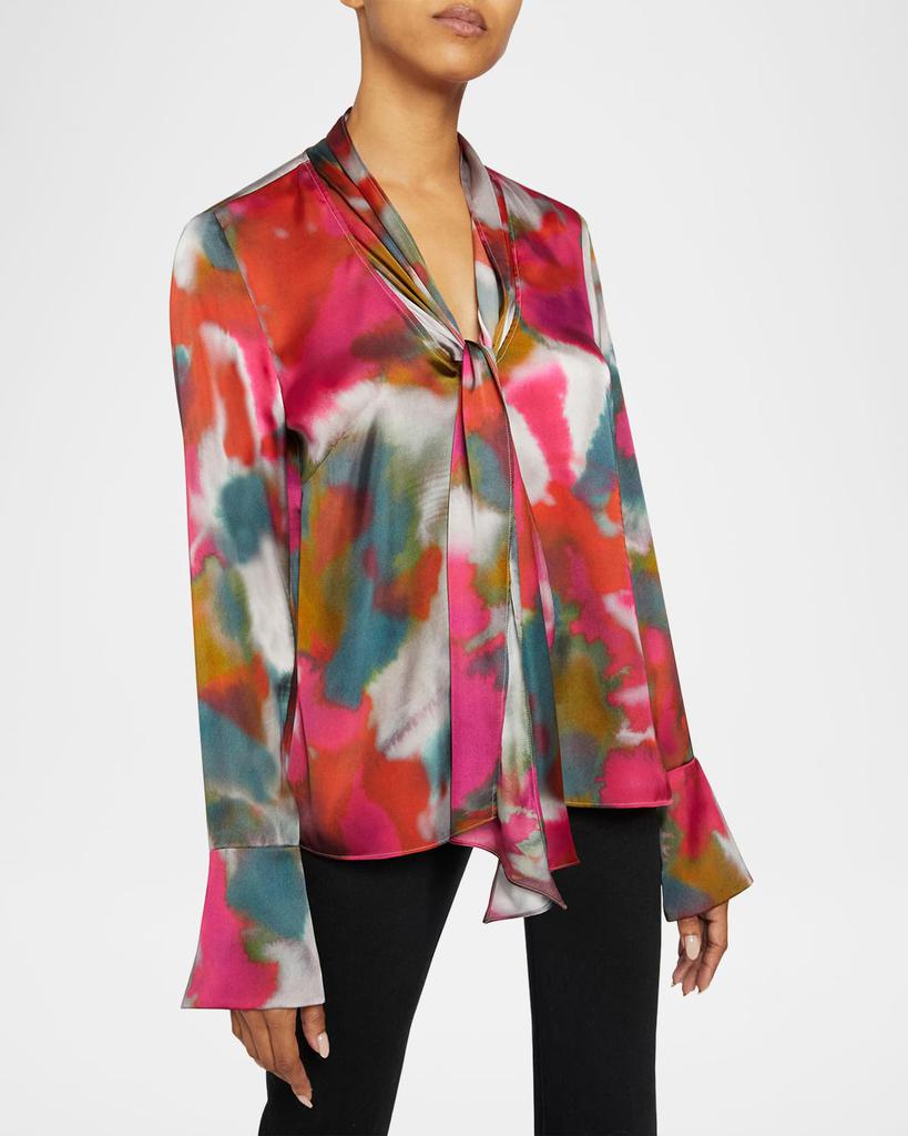 Santorelli Amanda Tie-Neck Charmeuse Blouse