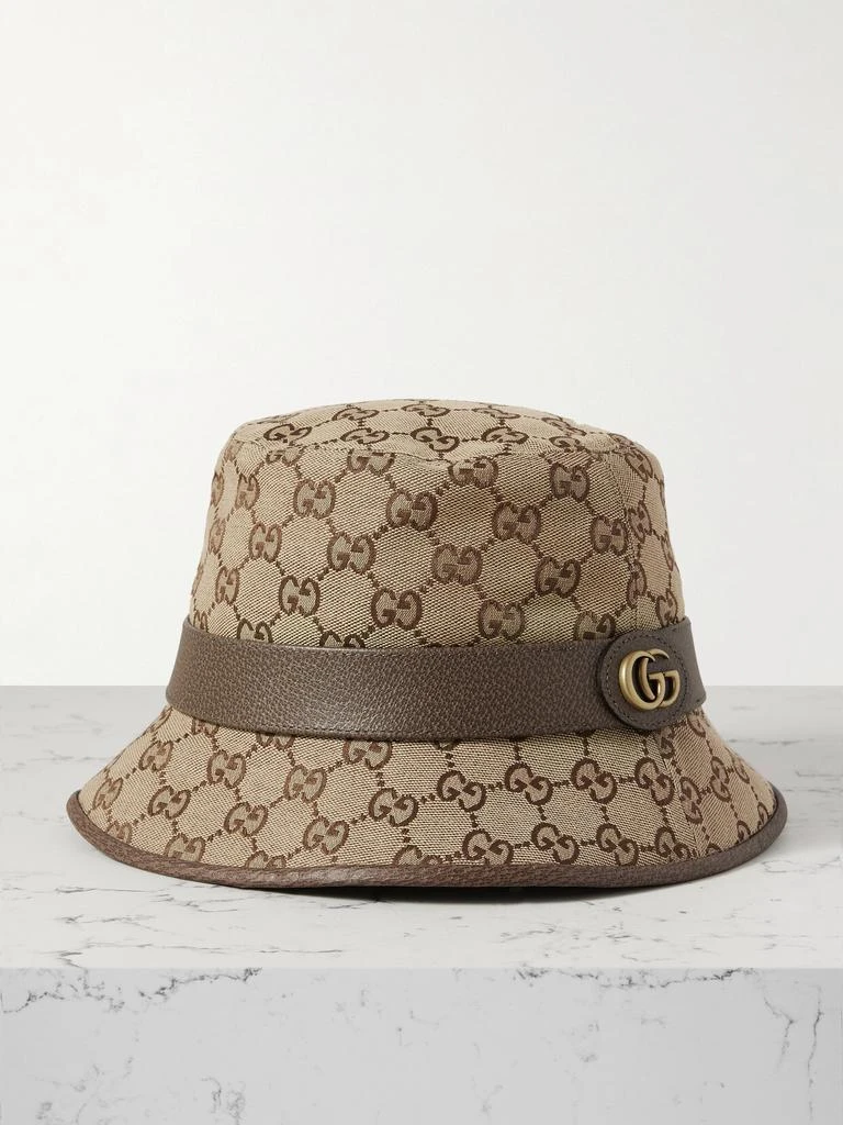 Shop Leather-trimmed Cotton-blend Jacquard Bucket Hat 